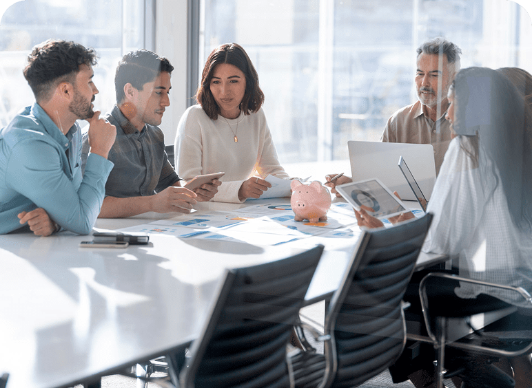 Business team meeting around conference table